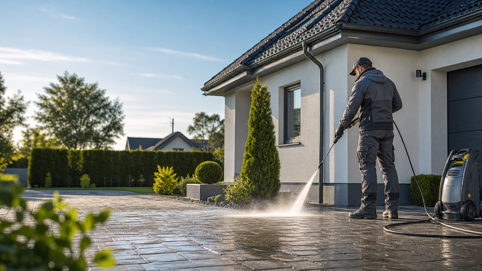 Professionelle Außenreinigung für Einfahrt, Dach und Fassade